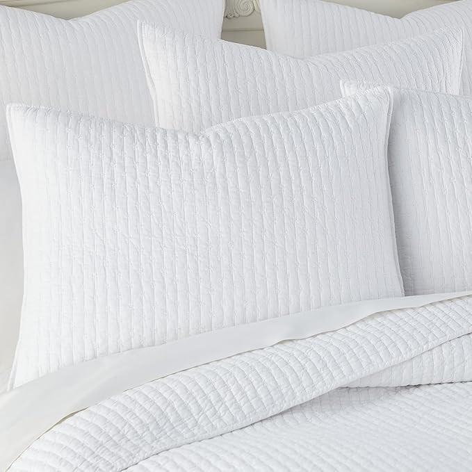 Levtex Home Cross Stitch Reversible Queen Bedspread Set (104x106in) with 2 Pillow Shams (26x20in) - Stitch Texture - Bright White - Cotton Queen Size Bedspread Set - Lightweight, Soft, Pre-Washed