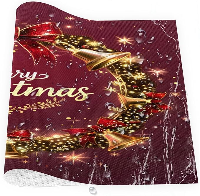 Xmas Christmas Bells Red Placemats Set of 1 PVC Vinyl Non Slip Table Mats Heat Resistant Place Mats Washable Wipeable Dining Table Mat for Kitchen Decor Party Indoor Outdoor Decorative Gift