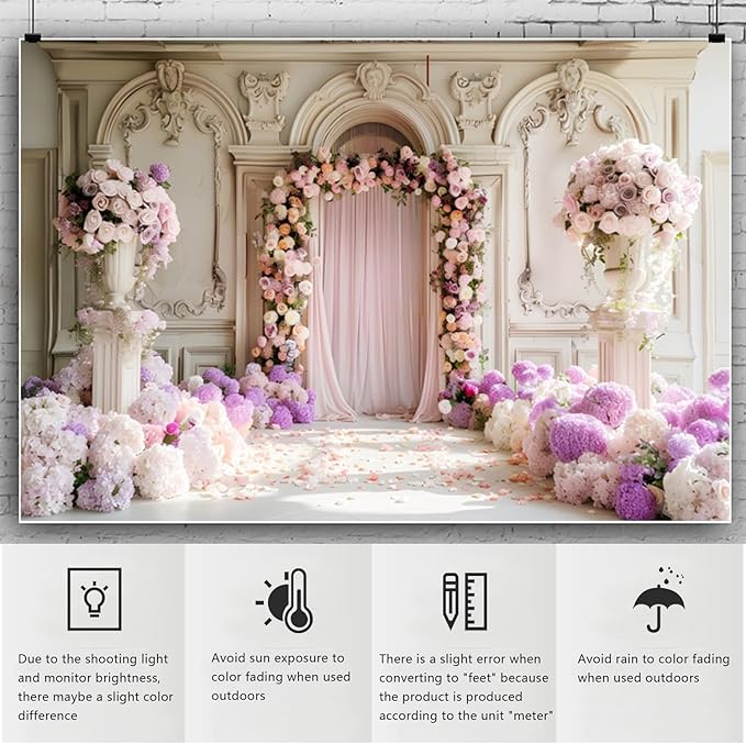 YongFoto Wedding Backdrop 8x6.5ft Flower Arch Door European Style Photography Background Mr Mrs Marriage Engagement Bridal Shower Wedding Ceremony Reception Party Decor Banner Portrait Photoshoot