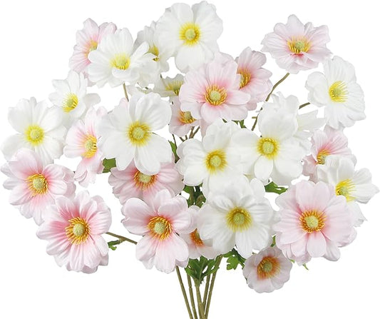6 Pcs Artificial Flowers with Stems Faux Daisy Flowers Bouquet Pink Gardenia Silk Flowers for Home Decor Indoor Vase Outdoors Balcony Table Centerpiece Outside Floral Arrangements Wedding