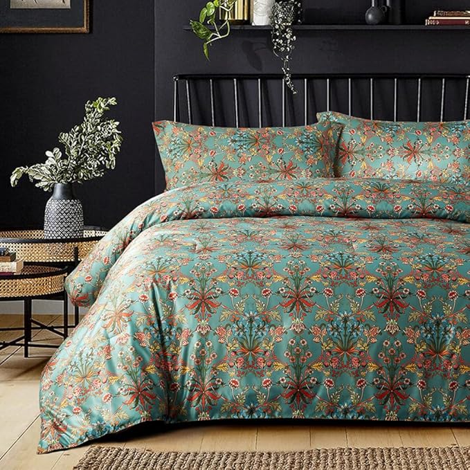 LifeTB Boho Floral Comforter Set Twin XL Vintage Flowers Plants Botanical Comforter 3 Pieces Cottagecore Bedding Set Soft Fluffy Lightweight Farmhouse Bed Set with 2 Pillowcases for All Seasons