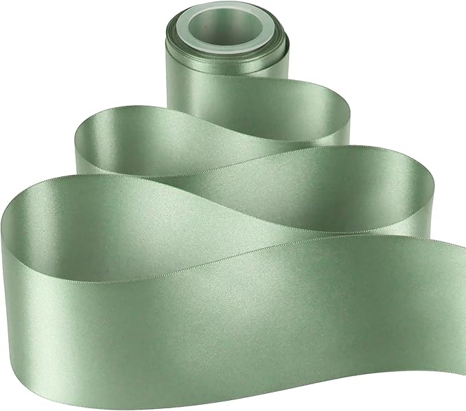MEEDEE Sage Green Satin Ribbon Lux Double Faced Satin Ribbon by 10 Yards Sage Green Ribbons Sage 3 Inch Ribbons for Wedding, Christmas Tree Decoration, Flower Bouquet, Bow Making