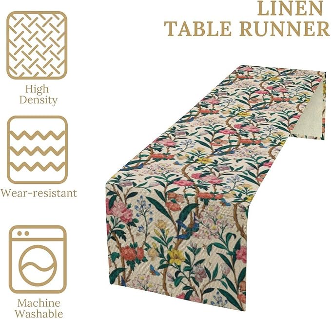 William Morris Vintage Floral Table Runner, Birds Butterflies and Bees Botanical Flower Original Design Print Table Runner for Home Party Dining Room Kitchen Decor 13x108 Inch