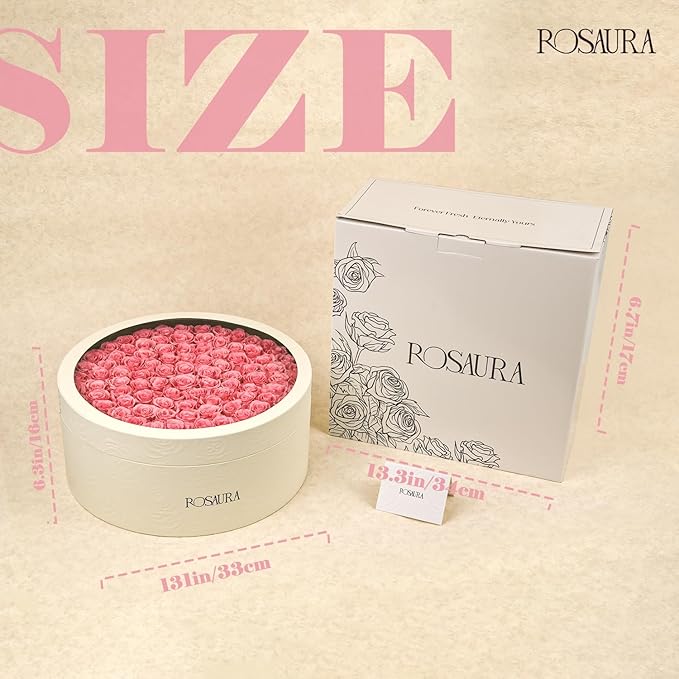 Rosaura Round Preserved Roses Gift Box - Real Forever Flowers for Birthday, Valentine's & Mother's Day (Pink, 100 Roses)