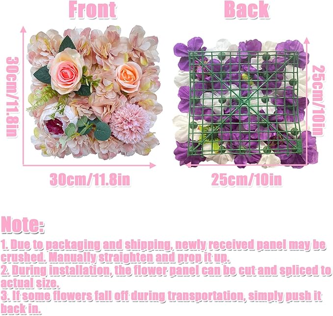 Flower Wall Backdrop, 12PCS 10.6"-15.7" Artificial Flower Wall Panel with Various Styles, 3D Floral Wall Decor for Wedding Photo Background Festive Party Home Decoration (K001, 11.8 * 11.8in)