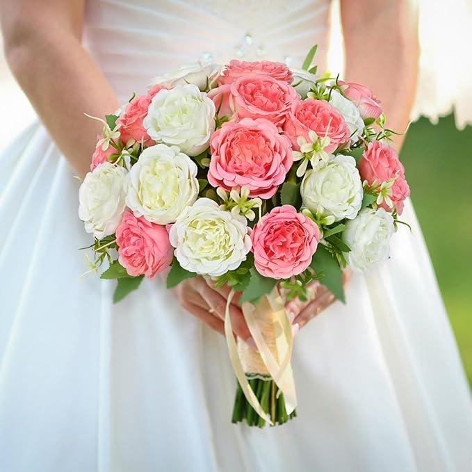 MARTINE MALL 4 Packs Peonies Artificial Flowers, Mixed White Pink Artificial Peonies, Silk Peonies Flowers Fake Peonies Artificial Flowers Peonies Bouquet for Centerpiece Table Wedding Home Decor