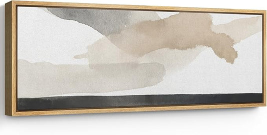 SIGNFORD Large Framed Canvas Print Wall Art Neutral Gray Beige Abstract Brushstroke Illustrations Modern Art Relax/Calm Warm for Living Room, Bedroom, Office - 60"x20"