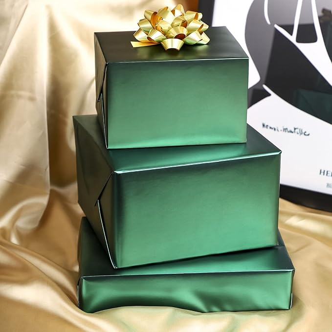 RUSPEPA Forest Green Wrapping Paper - Christmas Wrapping Paper Matte Metallic Foil Dark Green Gift Wrap Paper Roll for Wedding, Birthday, Christmas, Baby Shower, St Patrick's Day Gifts - 17 Inches X 32.8 Feet