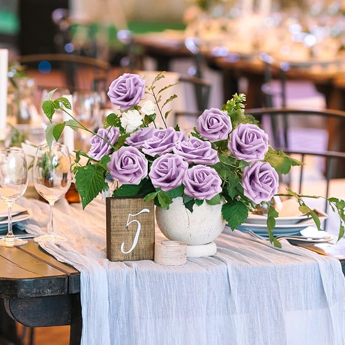 JOYLEX Artificial Flowers Realistic Roses, 100pcs Real Looking Fake Roses with Stem for DIY Wedding Bouquets Centerpieces Bridal Shower Party Home Romantic Decorations (Light Purple)
