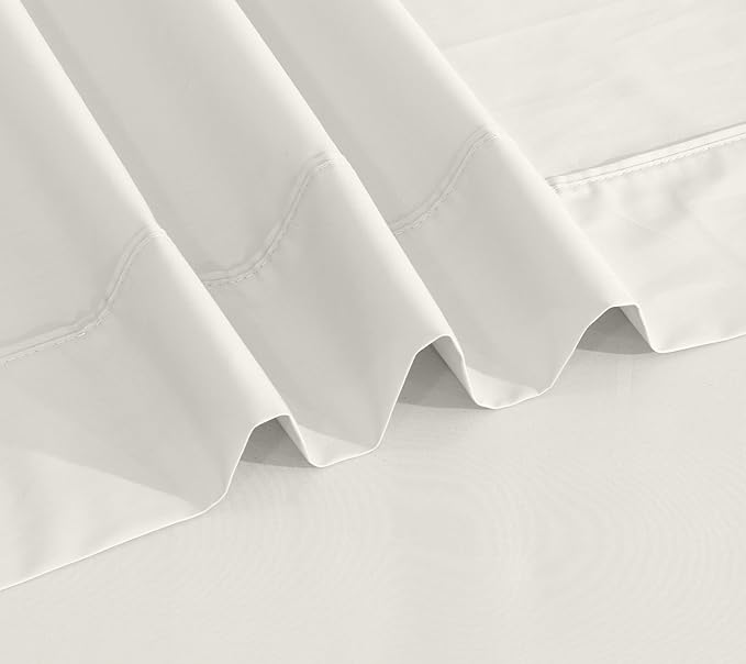 RUVANTI 100% Cotton Sheets Queen Size Set, 4 Pieces, Soft & Breathable Percale Weave Bedding, Deep Pocket 16", Hotel Standard, Crisp Cool Feeling, Durable, Perfect Dyed Bed Sheet, Ivory