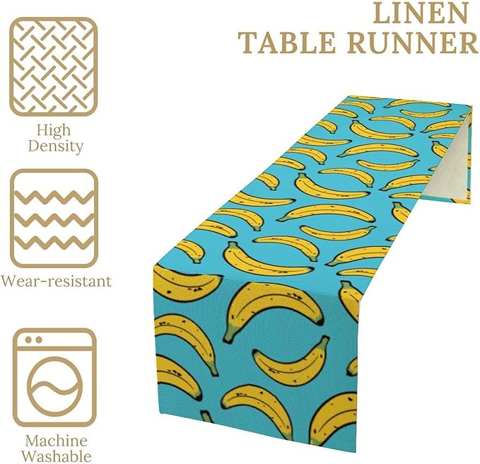 Banana Table Runner, Kitchen Dining Table Decor, Watercolor Tropical Fruit Palm Leaves Table Runners for Indoor Outdoor Home Farmhouse Holiday Wedding Birthday Party Decoration, 13 x90 Inch