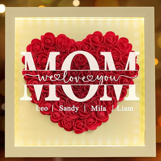 Personalized Mom Flower Shadow Box With LED Light Mom We Love You Flower Shadow Box Light Up Frame With Kid's Name Mothers Day Gifts for MOM Grandma Family Birthday