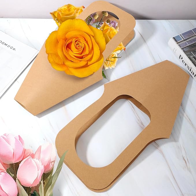 Cyblinia 25 Pack Paper Flowers Gift Bags Flower Bouquet Bags with Handle Flower Wrapping Bags for Wedding,Valentine's Day,Florist Shop Packaging Supplies, Inches, Brown