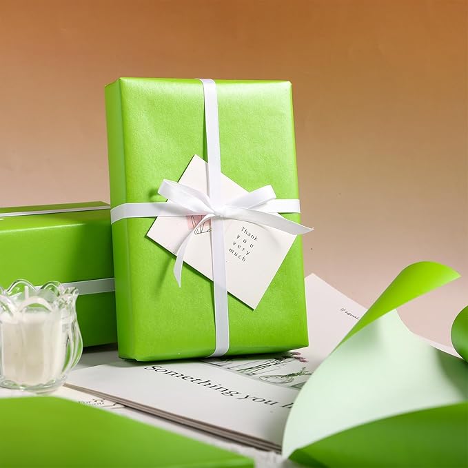 RUSPEPA Lime Green Gift Wrapping Paper - Mini Roll - Solid Color Pearly Shiny Silk Paper Perfect for Wedding, Birthday, Christmas Grinch, Baby Shower, EAster - 17 Inches X 32.8 Feet
