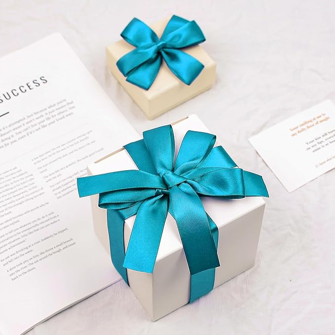 Turquoise Blue Satin Ribbon, Double Faced 1 Inch X 50 Yards Turquoise Ribbon, Premium Satin Ribbon for Gift Wrapping, Crafts, Hair Bow Making, Sewing, Flower Bouquet, Wedding Party Decor