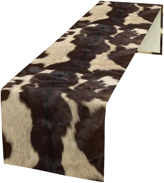 Cow Print Table Runner, Cowhide Print Western Style Table Runner Country Farmhouse Cottage Cow Patten Table Decoration for Home Kitchen Dining, 13x70 Inch