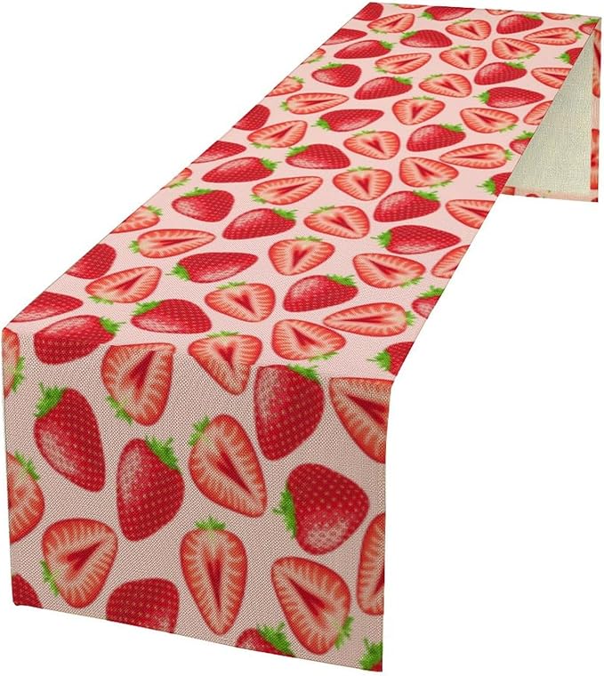 Strawberry Table Runner, Spring Summer Fruit Birthday Party Decorations Dining Room Home Kitchen Table Decor 13 x 108In
