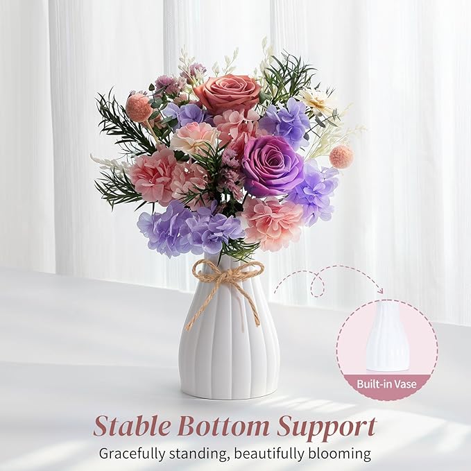 Lewondr Flower for Delivery, Preserved Flowers Bouquet, Purple Rose Bouquet, Real Long-Lasting Forever Birthday Flowers Gifts for Mom Grandma Wife Women Mothers Day Anniversary Christmas, Pink-Purple
