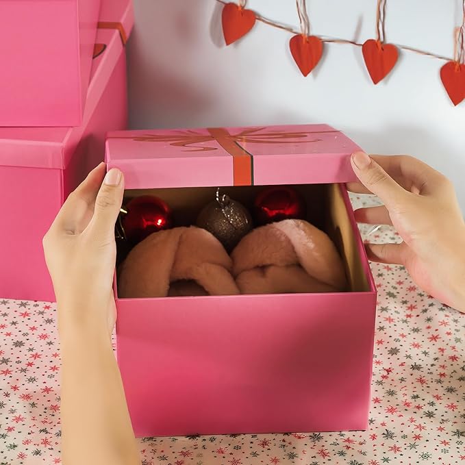 Soul & Lane Pink Valentine's Day Gift Boxes for Presents, Set of 3 Blush Sparkle Cardboard Storage, Large Decorative Keepsake Boxes with Lids for Gifts, Clothing, Decoration