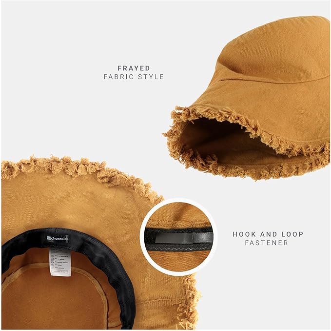 CHOK.LIDS Frayed Bucket Hats for Women Men Unisex Trendy Washed Cotton Floppy Wide Brim Boonie Outdoor Summer Beach Headwear