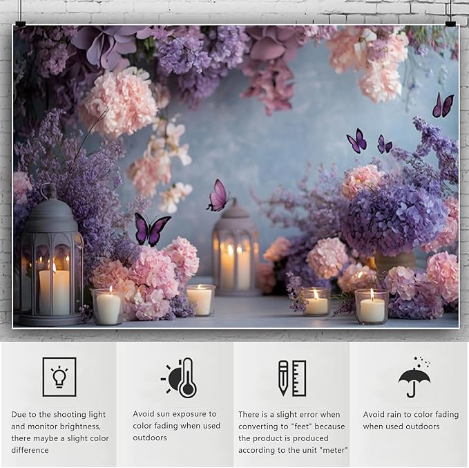 YongFoto Elegant Flower Wall Backdrop 8x6.5ft Floral Butterfly Candle Photography Background Baby Bridal Shower Wedding Girl Birthday Party Banner Room Decor Portrait Photoshoot Wallpaper Photo Booth