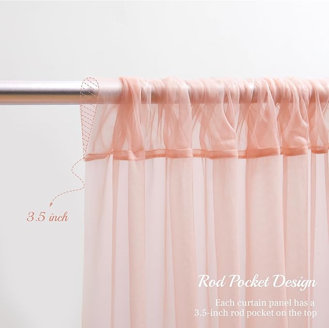 10x10ft Peach Tulle Backdrop Curtain with Lights String for Parites, Sheer Backdrop Curtains for Wedding Baby Shower Birthday Party Photo Shoot Decorations