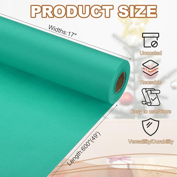 PATIKIL Wrapping Paper, 17" x 600"(49') 70 GSM Craft Paper Roll Kraft Packing Paper for Poster Bulletin Board, Gift Wrapping, Grass Green