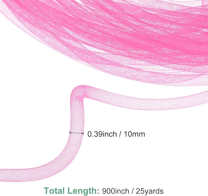 Mesh Tube Ribbon 25 Yards, 10mm Elastic Fabric Ribbons Mesh Tubing for Crafts/Gift Wrapping/Flower Bouquets/Wedding/Birthday/Holiday/Wreaths Christmas/Decoration[Pink]