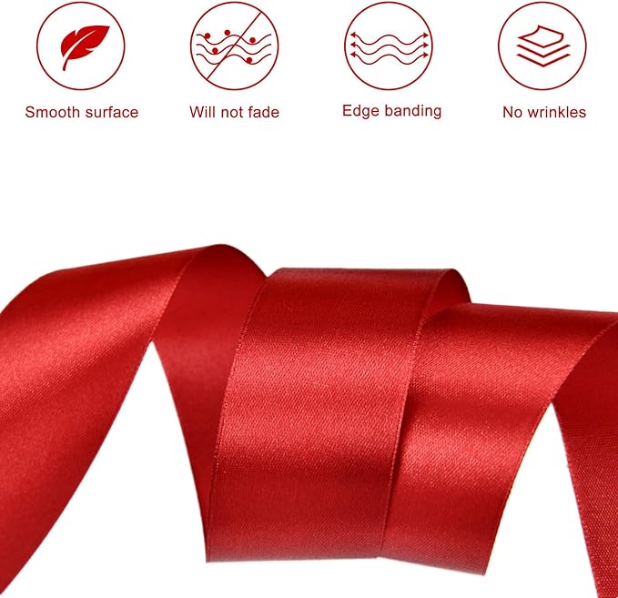 1-1/2 Inches 50 Yards Red Satin Ribbon, Solid Fabric Ribbon Roll for Flower Bouquets, Gift Wrapping, Wedding, Christmas, Handmade Crafts