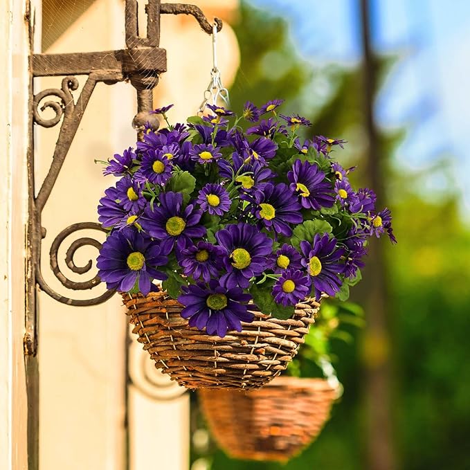 SNAIL GARDEN 54 Blooms Artificial Flower Bouquet, 15.7in Purple Artificial Daisy Flowers with 3 Sizes Blooms, Realistic Fake Wildflowers for Silk Flower Arrangements Indoor Outdoor Purple Fall Decor