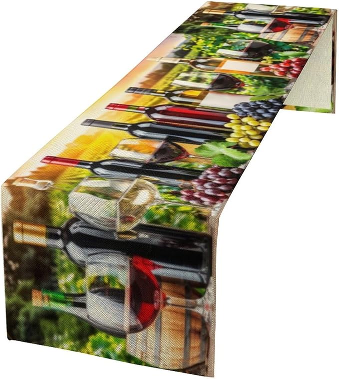 Red Wine Retro Table Runner, Table Dresser Runner, Kitchen Dining Table Runners for Indoor Outdoor Holiday Decor 13x36 in