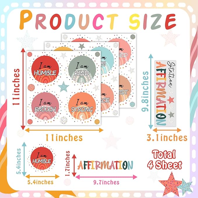 Colorful Inspirational Quote Mirror Decals Positive Affirmation Sticker for Mirror Peel and Stick Kids Nursery Wall Decal for Boys Girls Bedroom I Am Motivational Vinyl Stickers for Bathroom Classroom