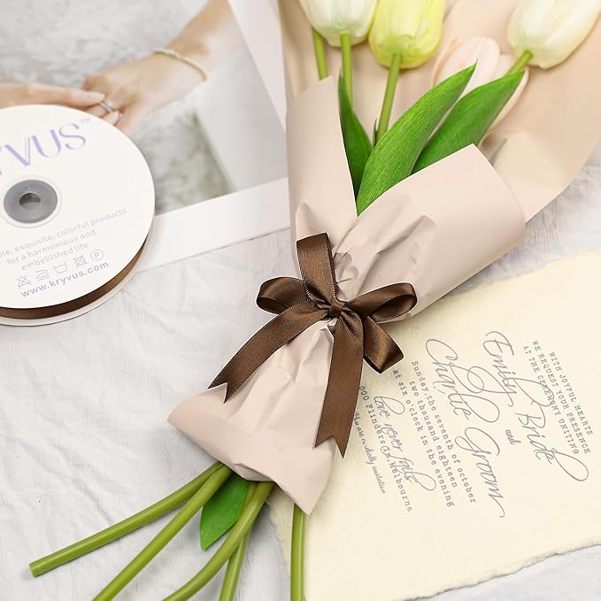 Brown Satin Ribbon, Double Faced 5/8 Inch X 25 Yards Brown Ribbon, Premium Satin Ribbon for Gift Wrapping, Crafts, Hair Bow Making, Sewing, Flower Bouquet, Wedding Party Decor