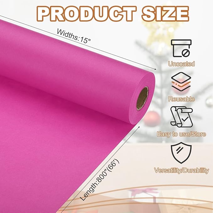 PATIKIL Wrapping Paper, 15" x 800"(66') 70 GSM Craft Paper Roll Kraft Packing Paper for Poster Bulletin Board, Gift Wrapping, Rose Pink