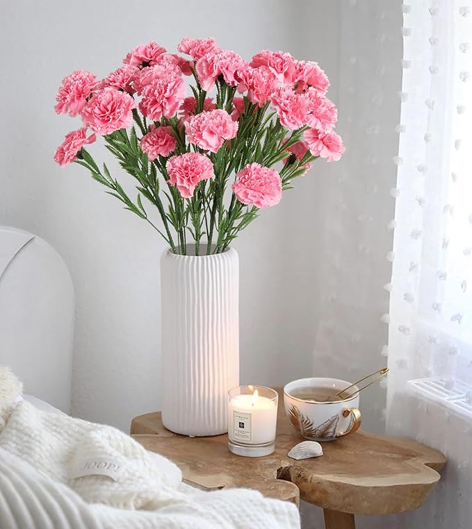 IPOPU Pink Carnations Artificial Flowers 6PCS 30 Heads Silk Carnations 27.56in Artificial Flowers with Stems for Wedding Home Table Centerpieces Floral Arrangements(Pink)
