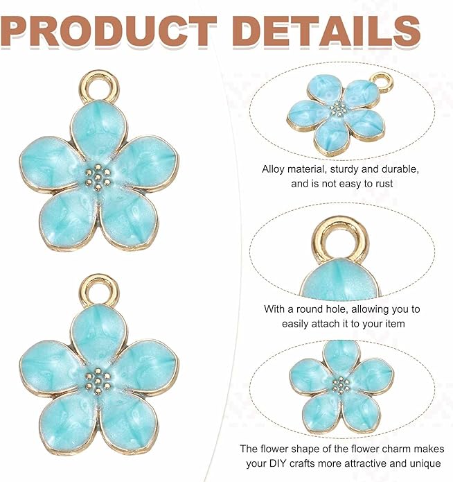 MECCANIXITY Enamel Charm Cherry Blossom Alloy Cute Small Flower Charm Gold Plated Pendant for Jewelry Making
