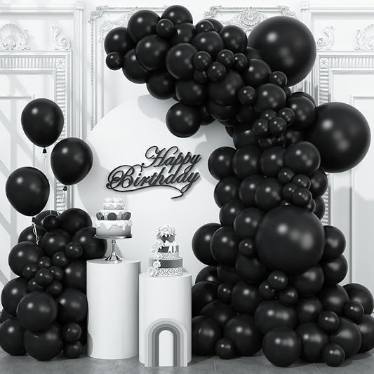 Togvu Black Balloons Different Sizes, 123 Packs Matte Black Balloons, Pack of 18 12 10 5 Inch Black Balloons Garland Arch Kit for Birthday Graduation Halloween Anniversary Party Decorations