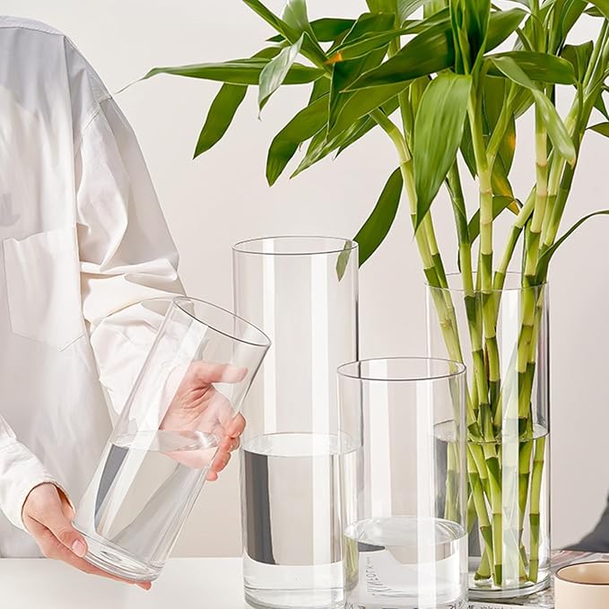 Clear Acrylic Flower Vase, Modern Unbreakable Decorative Cylinder Vase for Wedding Bouquets, Centerpieces, and Home Decor - 15cm Diameter, 35cm Height