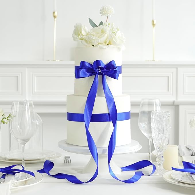 MEEDEE Royal Blue Ribbon 1 Inch Royal Blue Satin Ribbon Lux Double Faced Satin Ribbons by 50 Yards Polyester Blue Wrapping Ribbons for Crafts, Weddings, Flower Bouquet, Holiday Decorating