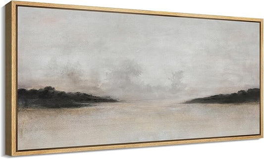 SIGNFORD Extra Large Framed Canvas Print Wall Art Misty Forest Landscape Tranquil Nature Scene Illustrations Modern Art Relax/Calm Warm for Living Room, Bedroom, Office - 60"x30"