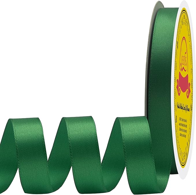 Double Face Forest Green Satin Ribbon 5/8 inch X 50 Yards Polyester Forest Green Ribbon for Gift Wrapping Very Suitable for Weddings Party Invitation Decorations and More