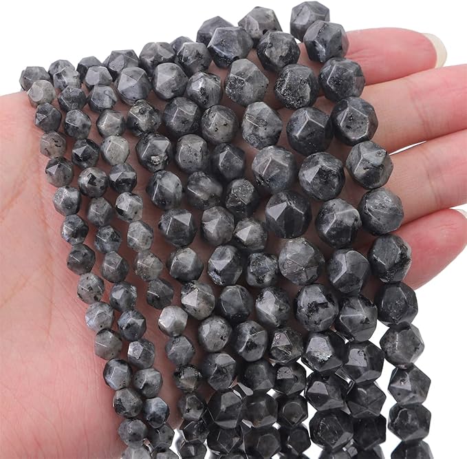 Faceted Natural Black Spectrolite Stone Round Beads 10mm 36cm/Strand for Jewelry Making