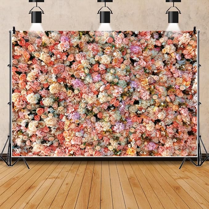 Leowefowa Floral Wall Photography Backdrop 6x4ft Colorful Rose Flower Romantic Wedding Background for Lover Spring Pink White Rose Petal Engagement Party Banner Decor Photo Supplies Prop