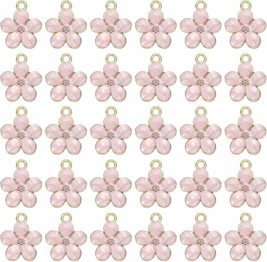 MECCANIXITY Enamel Charm Cherry Blossom Alloy Cute Small Flower Charm Gold Plated Pendant for Jewelry Making