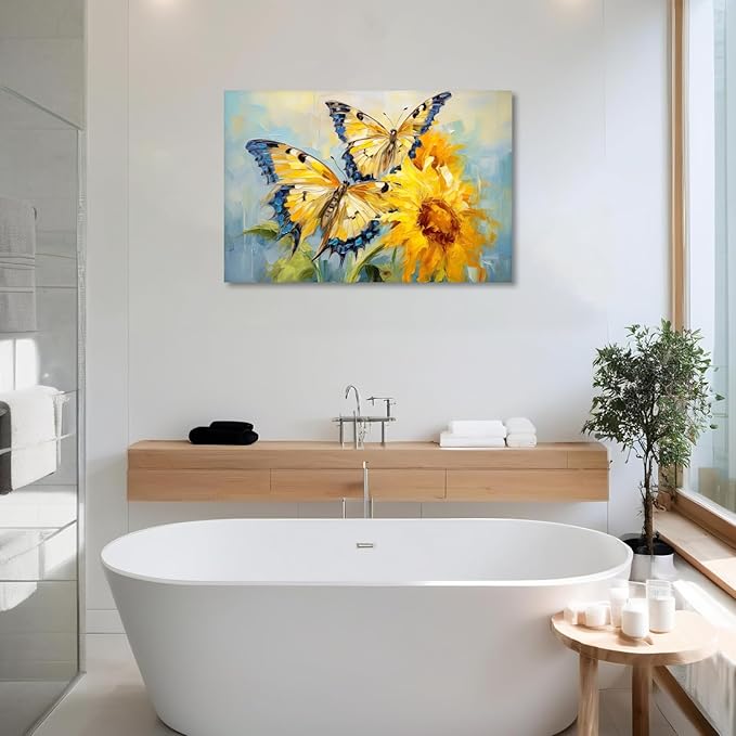 KPLUNDO Butterfly Wall Art Sunflower Picture Abstract Landscape Painting Modern Aesthetics Artwork for Living Room Office Home Wall Decor Stretched and Framed Ready to Hang(Art-5,12.00x18.00 inch)