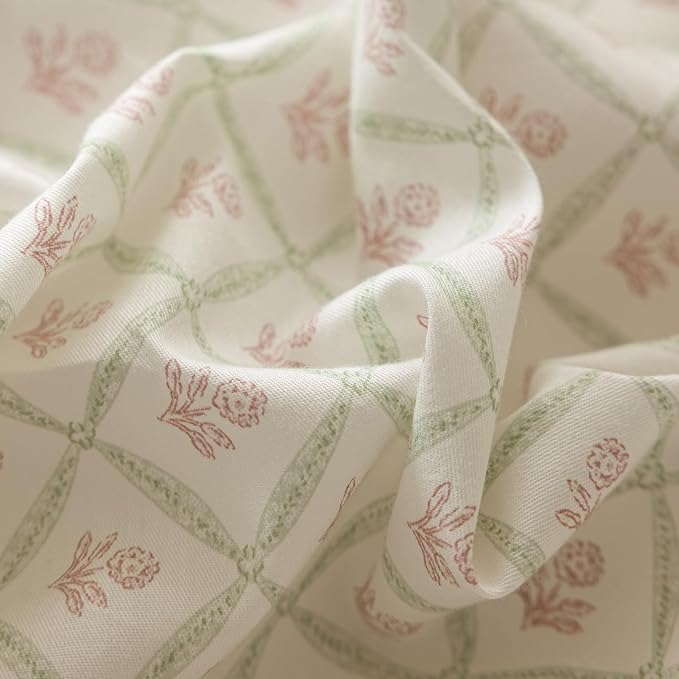 Pink Floral Duvet Cover Twin Chic Plaid Grid Duvet Cover 100% Cotton Floral Cottagecore Bedding Set for Girls Women Vintage Country Bedding Blooming Flower Comforter Cover with 2 Bowknot Pillowcases