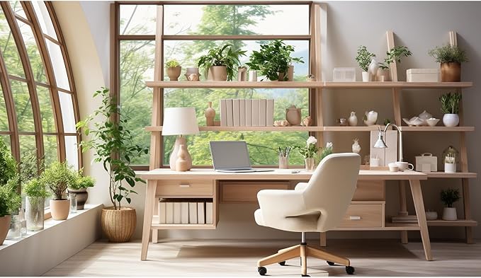 Office Backdrop for Video Conference Modern Business Home Office Work Place Background Indoor Green Plants Leaves Tranquil Work Environment for Live Video Zoom Calls Photo Portrait Prop 7x5ft