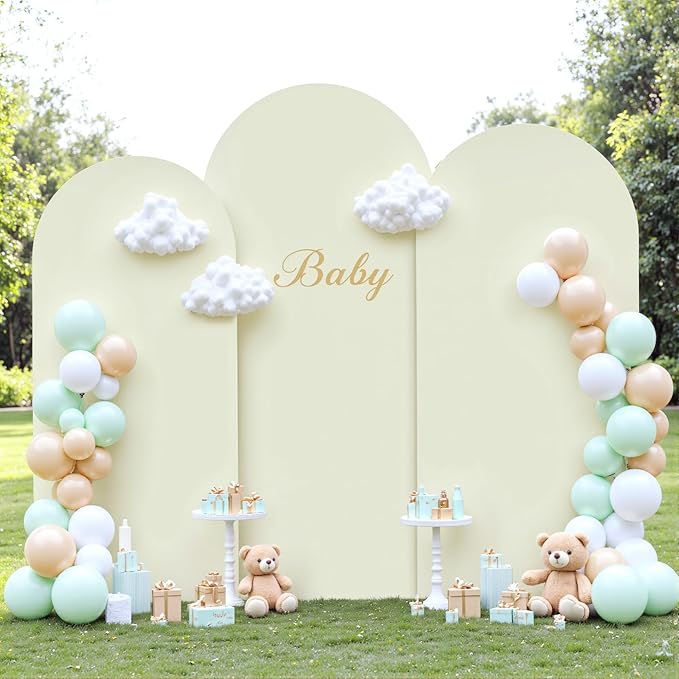 Sage Green Beige Arch Backdrop Cover 6FT 5FT 4FT Wedding Arch Covers Set of 3 Spandex Fitted Fabric Backdrops Double-Color Arch Covers Stretchy Backdrop for Party Baby Shower Birthday Decoration