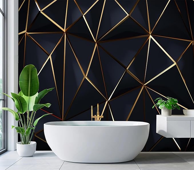 Eierme-Polygonal Pattern Luxury Dark Blue with Gold Abstract Background Peel and Stick 137" x 102"