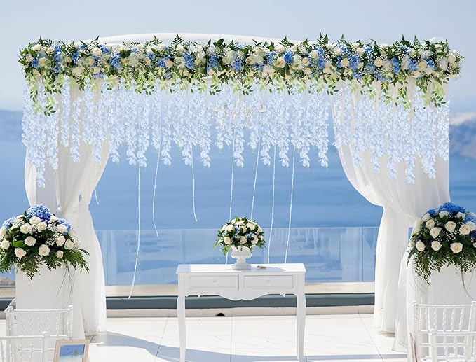12Pack Wisteria Hanging Flowers Vines 3.6ft Blue Artificial Flowers Fake Wisteria Bushy Garland Silk Flowers Hanging Rattan String for Garden Home Wall Wedding Party Decor (Sky Blue)
